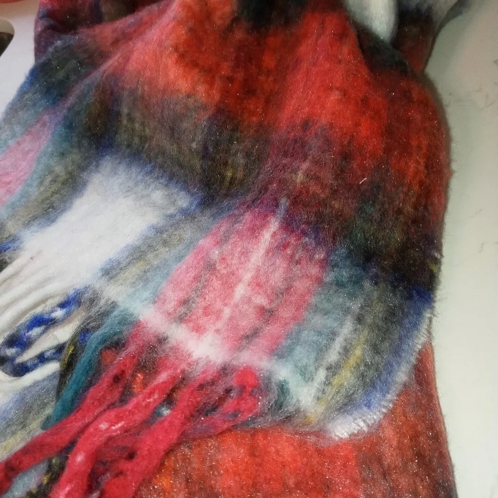 J. Crew Oversized Plaid Super Soft Winter Knit Scarf w Fringe 78